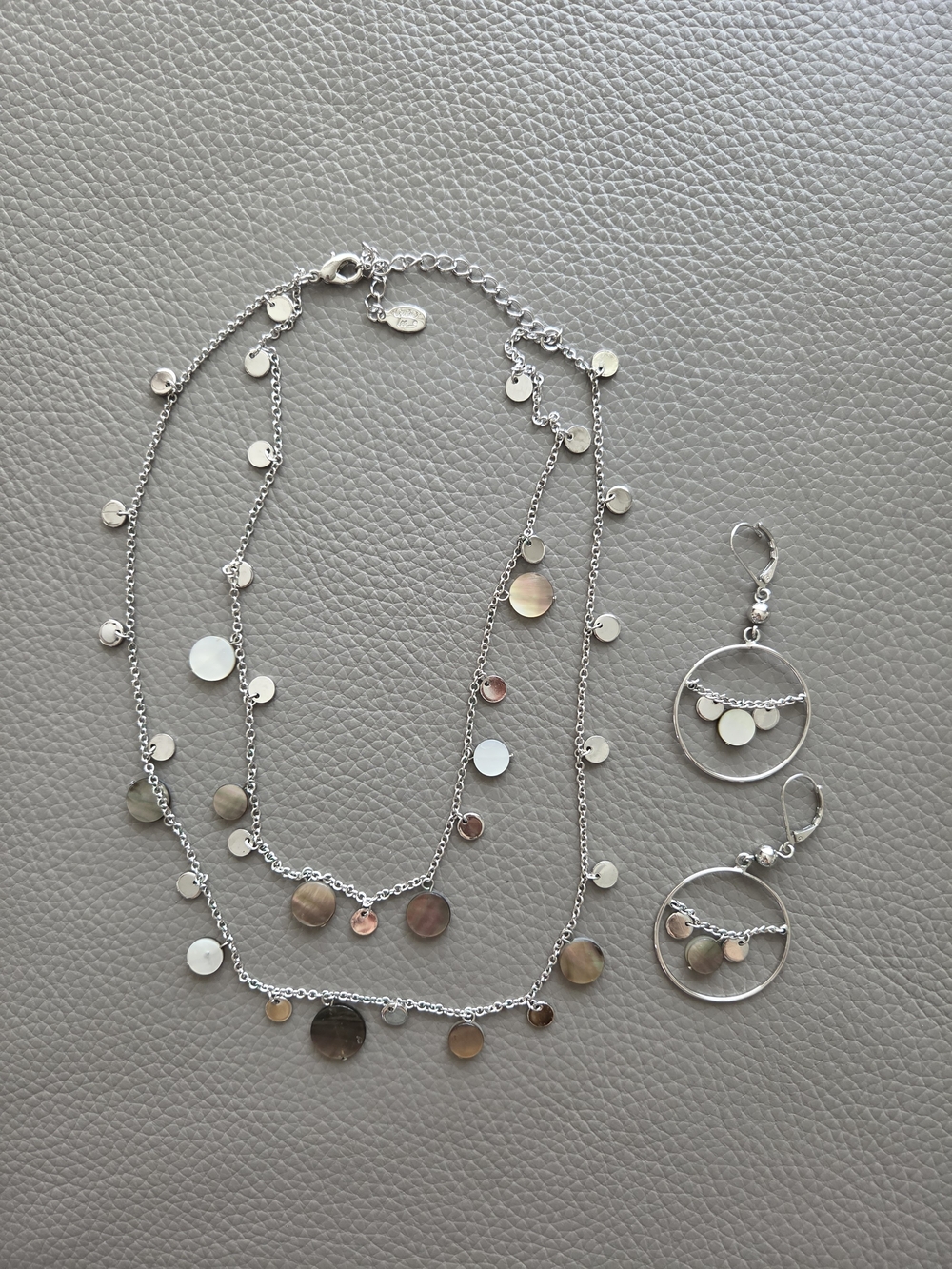 Cookie Lee Silver-Tone Layered Disc Necklace with Matching Hoop Earrings